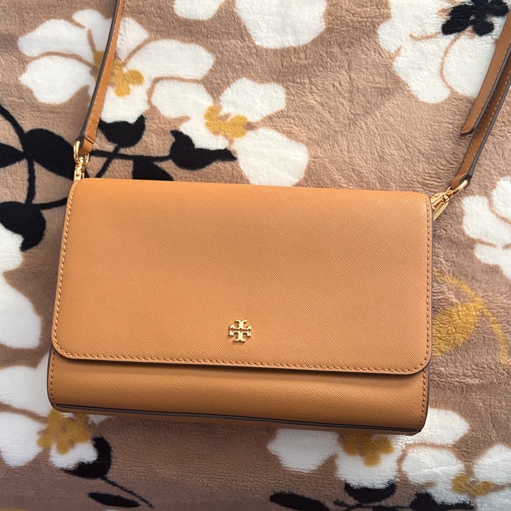 Tory Burch Camel/Tan Leather Crossbody with Gold Logo